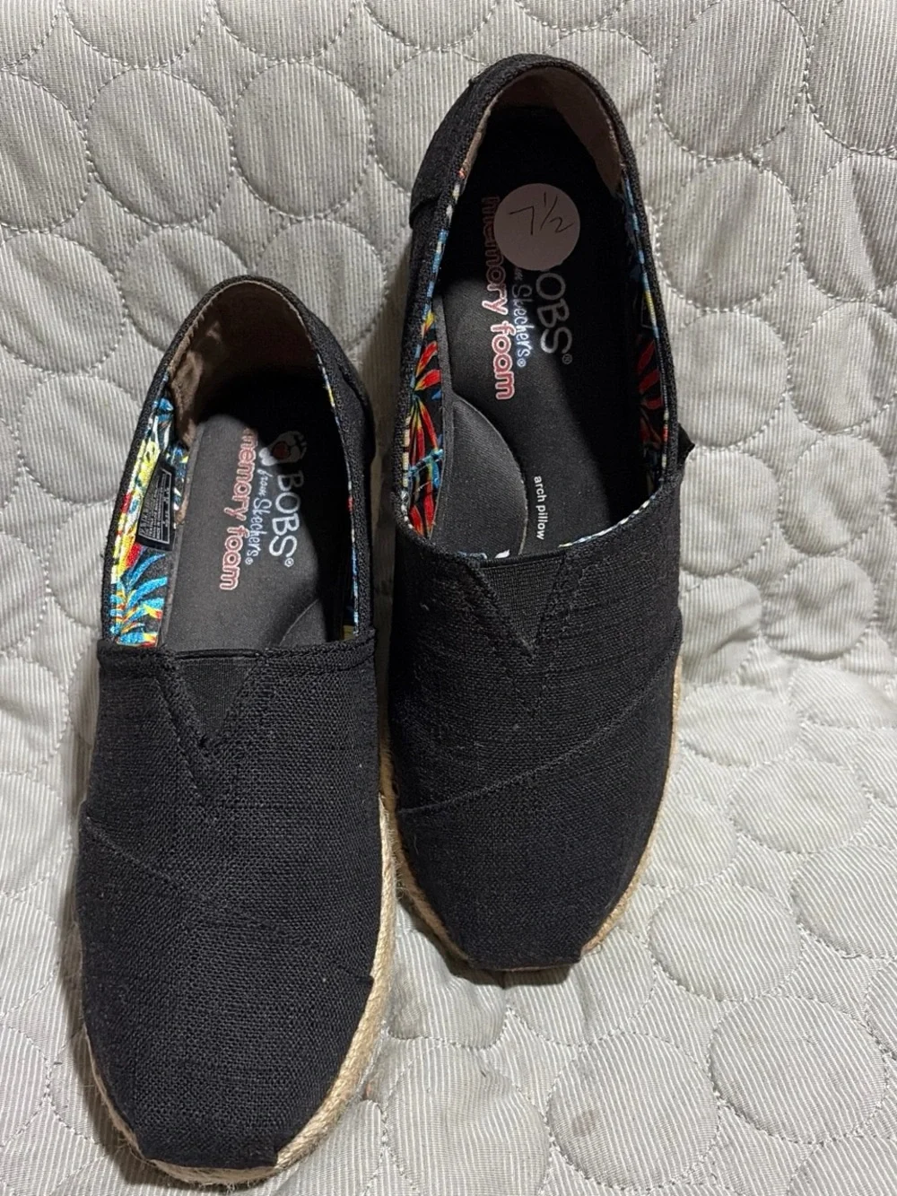 Skechers Black Canvas Espadrille Slip-On Flats